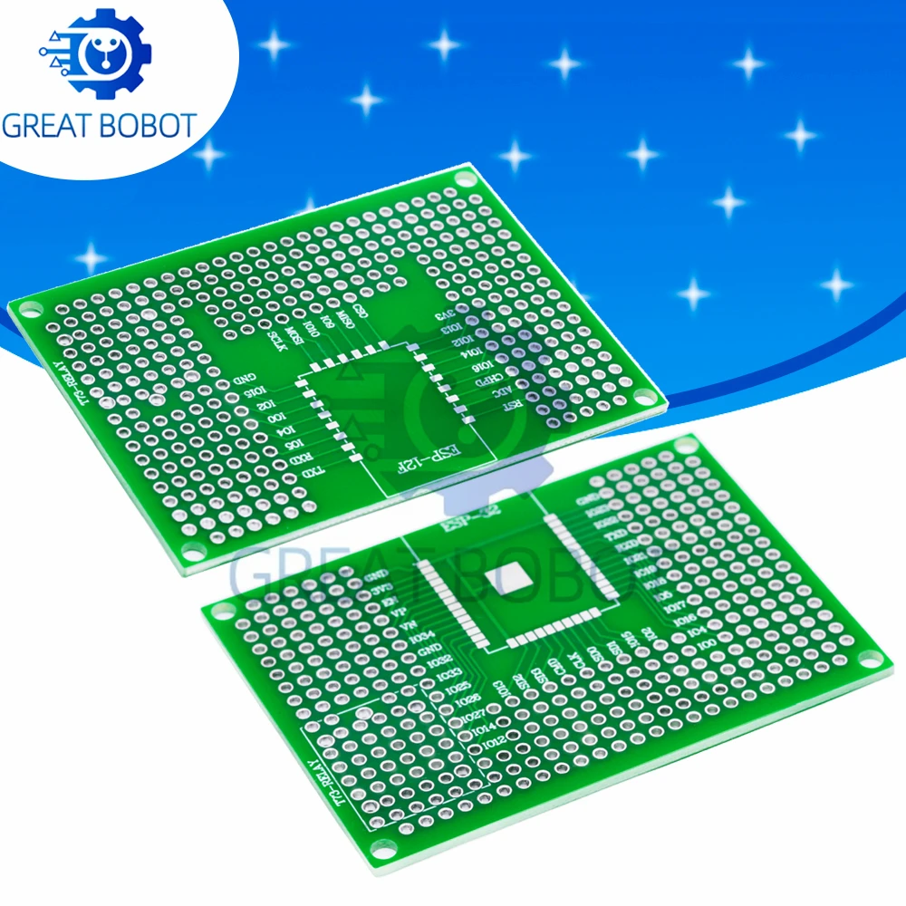 1~5PCS Universal 50x70mm Double-Sided Protoshield Breadboard – Perfect for ESP8266 (ESP-12F/12E) and ESP32/ESP32S Development