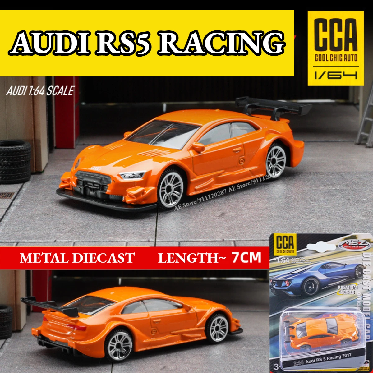 Scale 1/64 Metal Mini Car Model, AUDI RS5 RACING Orange Replica Miniature Art Diecast Collection Gift Toy for Kid Boy Friend