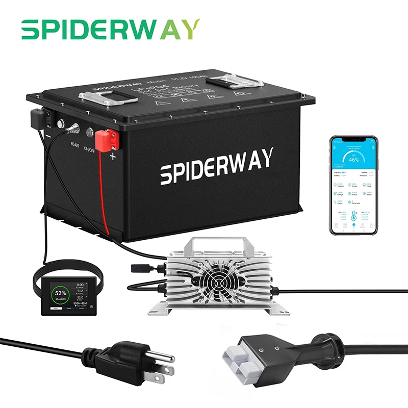 36 فولت 48 فولت 105Ah عربة جولف بطارية ليثيوم LiFePO4 200A BMS بلوتوث + شاشة + شاحن لمحرك التصيد رودان البحرية