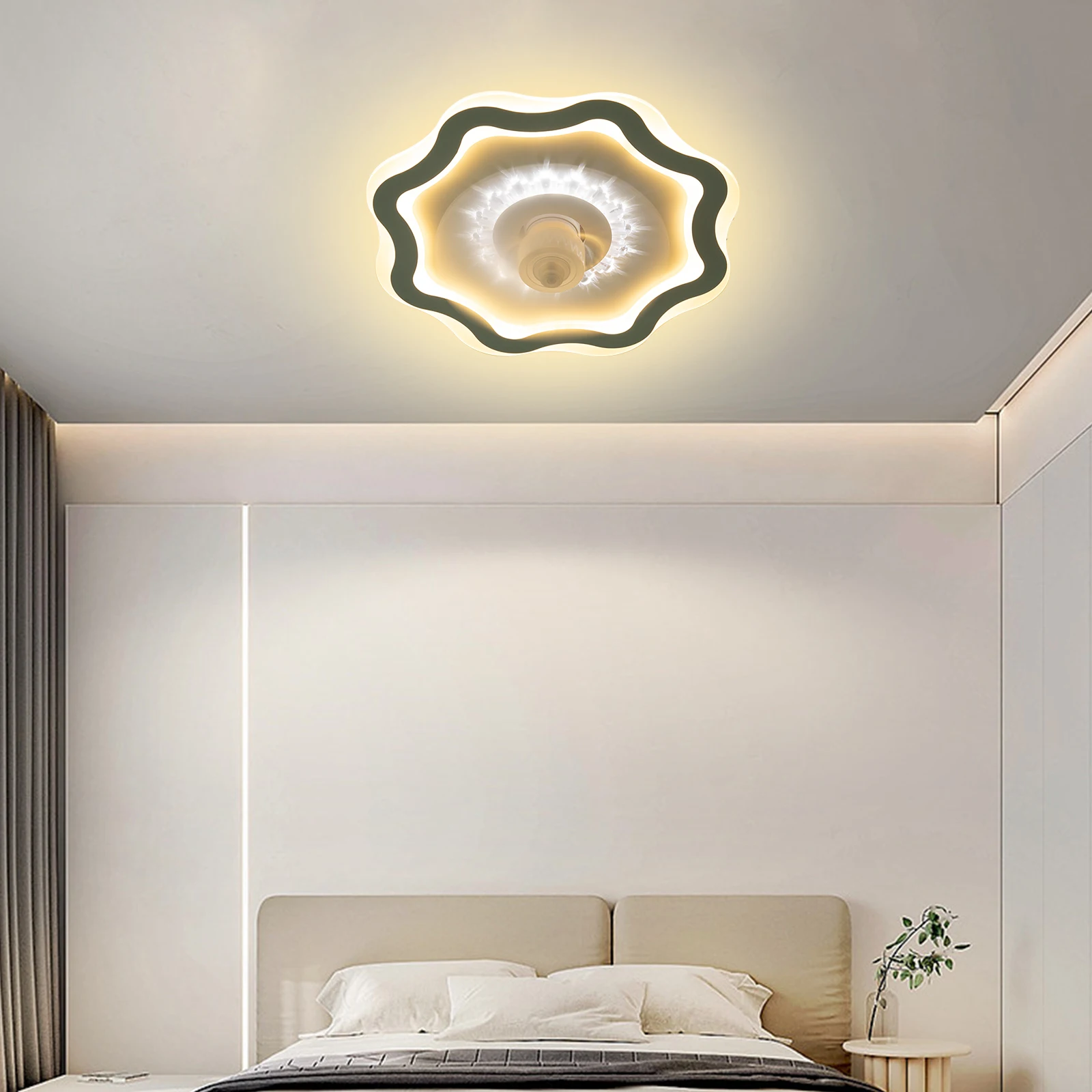 

Dimmable LED Ceiling Fan Light, Embedded Ceiling Fan with Light and Remote Control for Three Color Dimming