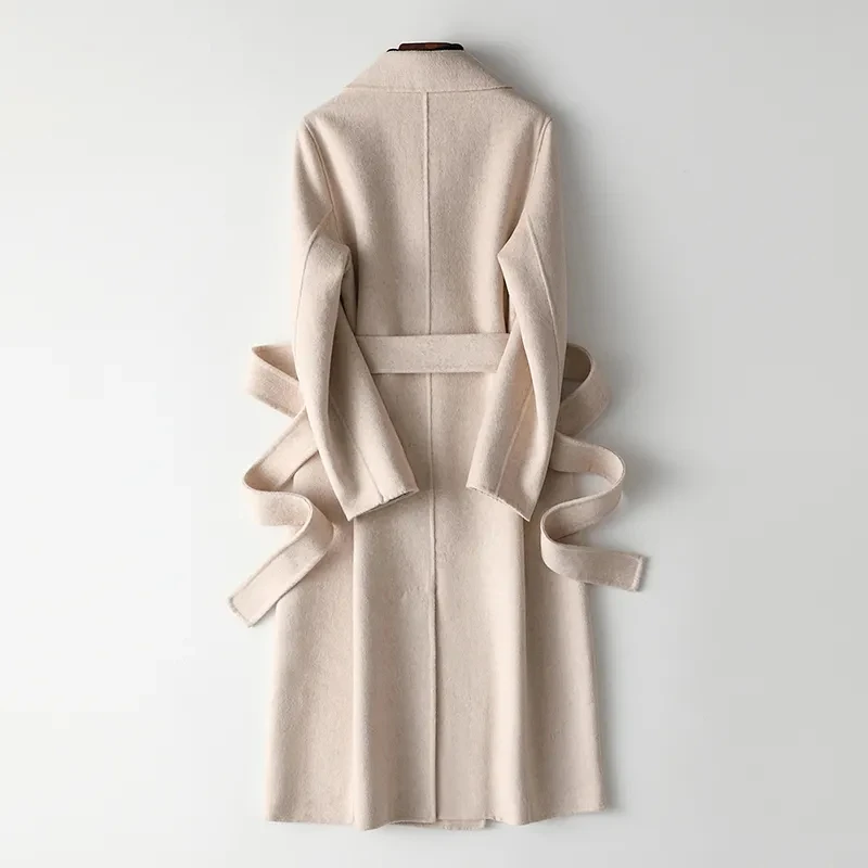 

Pure Handmade High End Wool Coat Women Autumn Winter Mid-Length New Hepburn Style Woolen Overcoat High-quality Female Jacket