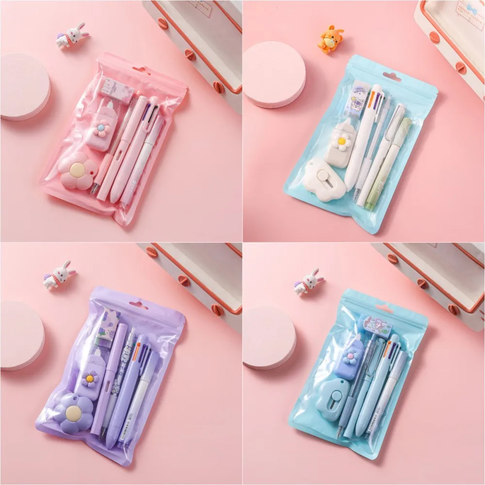 7-In-1 Stationery Set Gel Pen Highlighter Ballpoint Pen Pencil Correction With Rubber Utility Knife School Office Stationery Set