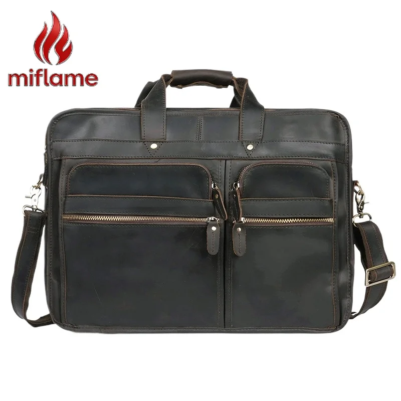 

Мужской портфель из натуральной кожи Crazy Horse, вместительный, для ноутбука, деловой, премиум-класса