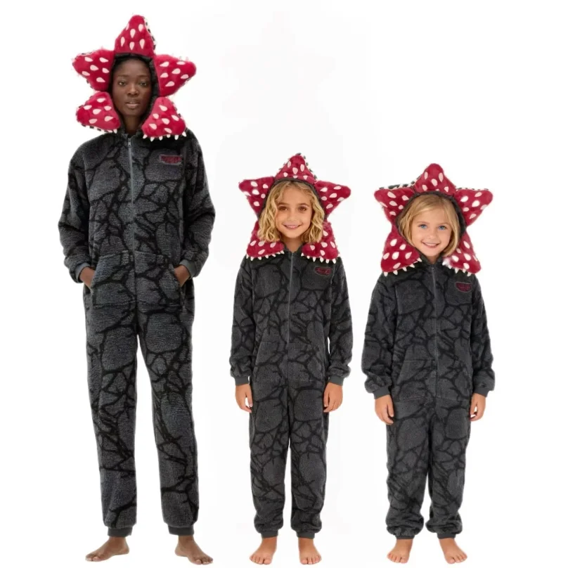 

Christmas Stranger Pajamas With Demogorgon Plant Design - Adult Onesie With Cozy Flannel Fabric, Perfect For Holiday Parties
