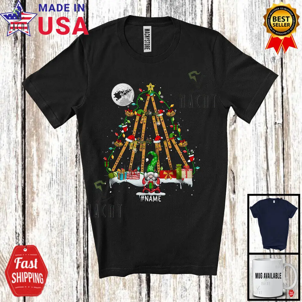 

Custom Name Flute Christmas Tree; Lovely Gnome Musical Instruments Player Shirt