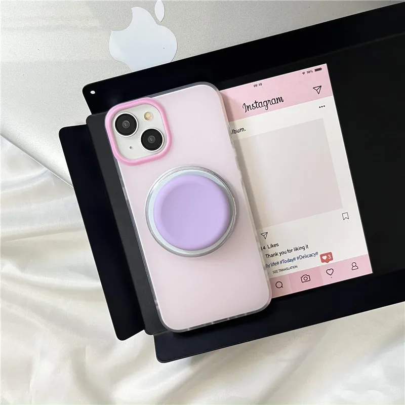 South Korea Simple Macaron Impact Strap for iPhone Magnetic Stand Anti-fall Full Package iPhone 13 12 15 14Pro Max