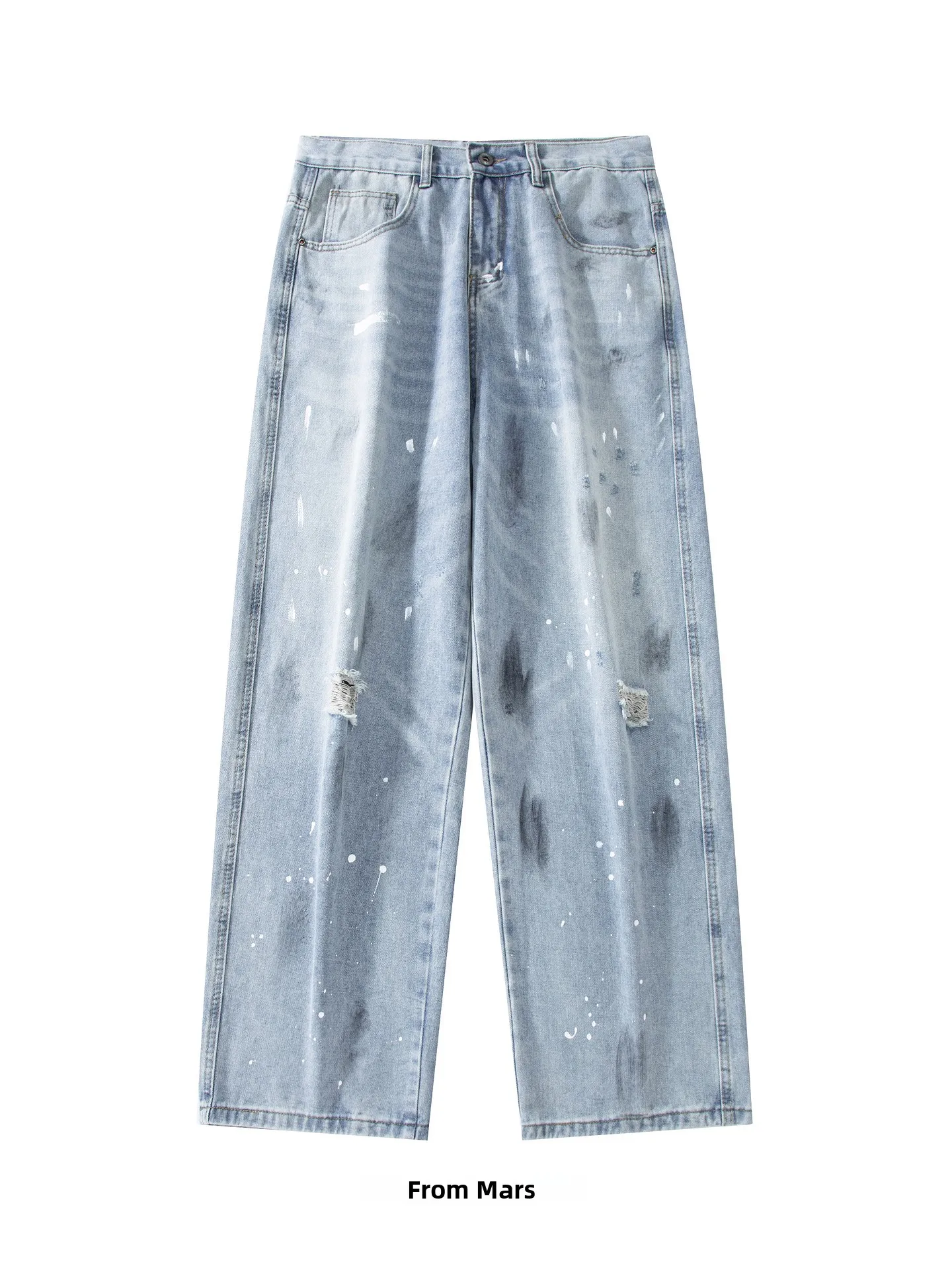 

Удобные джинсы с широкими штанинами, прямые, свободные, универсальные, с рваными элементами, молодежные, модные, из хлопка и полиэстера