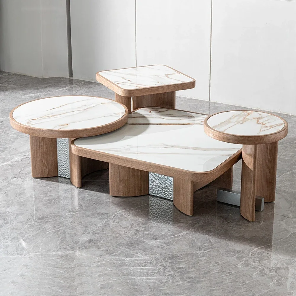 Modern living room marble coffee table combination home light luxury high-end designer walnut pattern high-end furniture