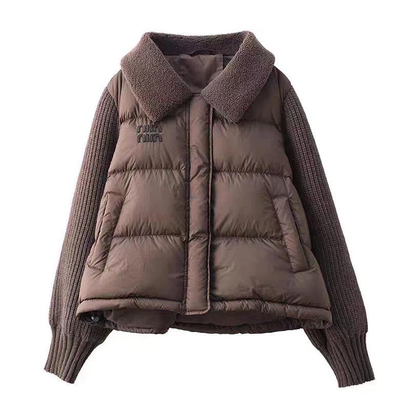 Faionable Knitted Splice ort down Jaet Women's Collar 2024 Winter New Sle Slimming Versatile Outerwear Korean Sle