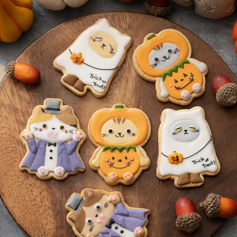 3Pcs Halloween Party Cookie Cutter 3D Plastic Skeleton Embosser Stamp Biscuit Mold Fondant Pastry Cartoon Cake Decoration