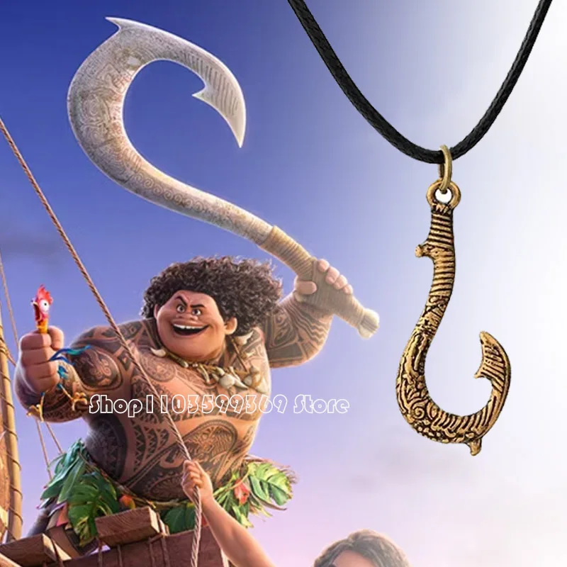 

Disney Maui Fish Hook Necklace Movie Moana Maui Magic Pendant Collarbone Chain Cartoon Fashion Friends' Birthday Gifts