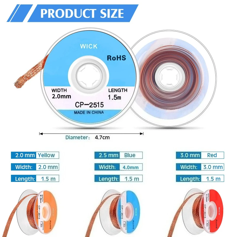 No‑Clean Desoldering Braid Copper Solder Wick Roll Tin Absorption Wire Solder Remover Mesh Tape for PCB Circuit Board BGA Chip