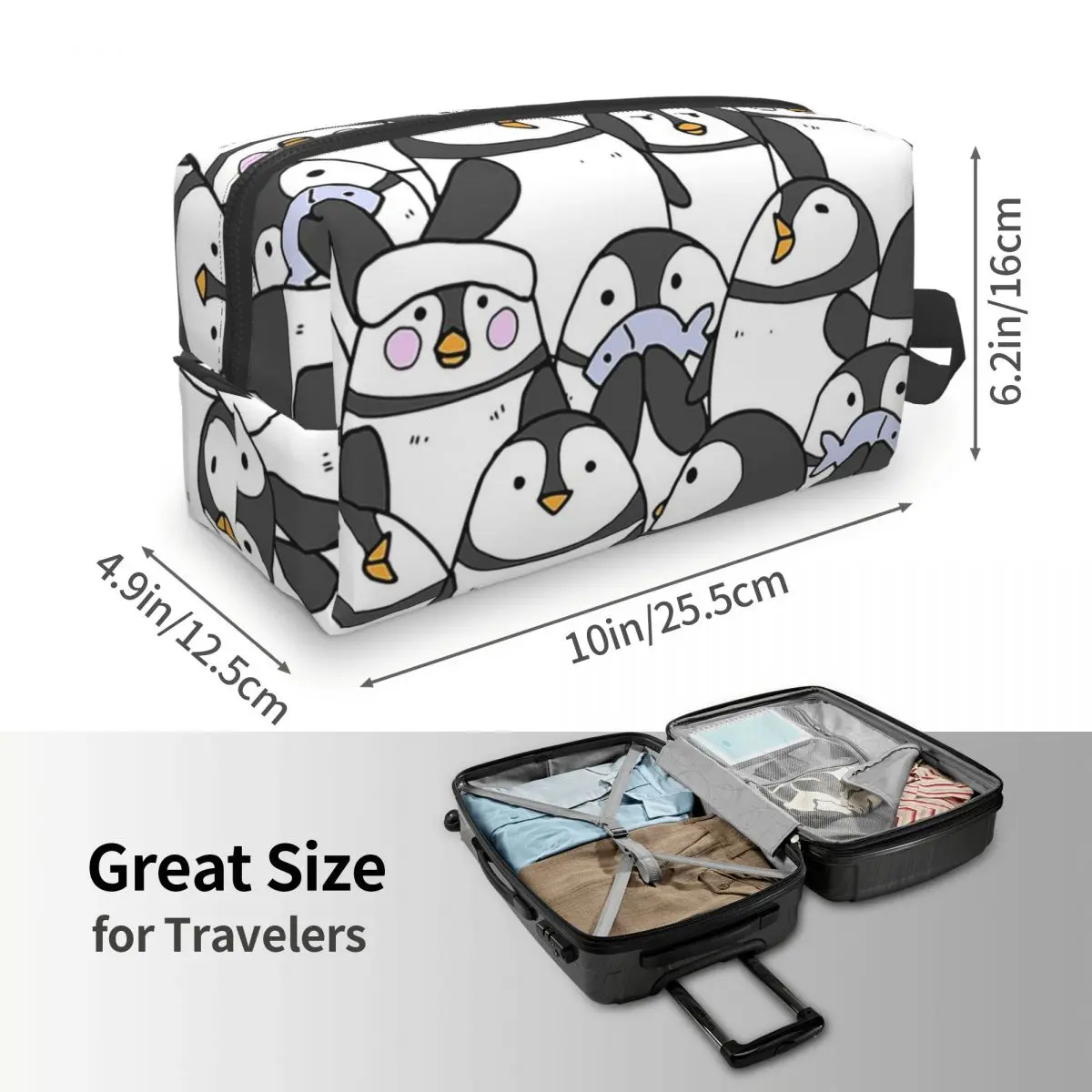 Hand Drawn Penguin Set Makeup Bag Cosmetic Organizer Storage Dopp Kit Toiletry Cosmetic Bag for Women Beauty Travel Pencil Case