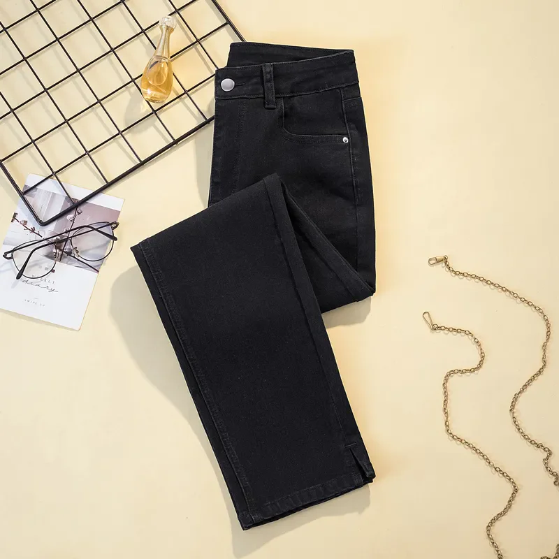 Vrouwen Vintage Skinny Rechte Jeans Lente Herfst Casual Hoge Taille Streetwear Denim Broek Koreaanse Mode Split Ontwerp Vaqueros