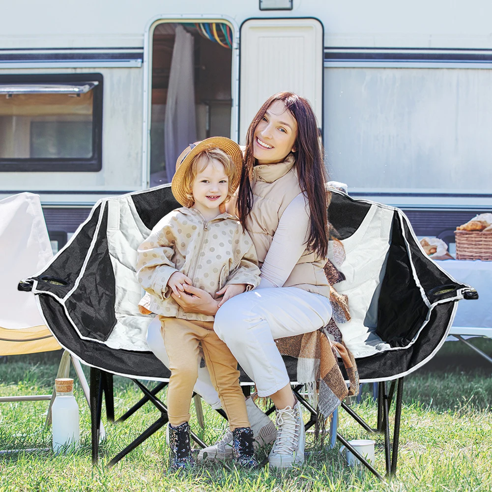 

Double Camping Chair Portable Camping Bench with Cup Holder and Carry Bag Padded Lawn Chairs Support 600lbs for Sports Trip