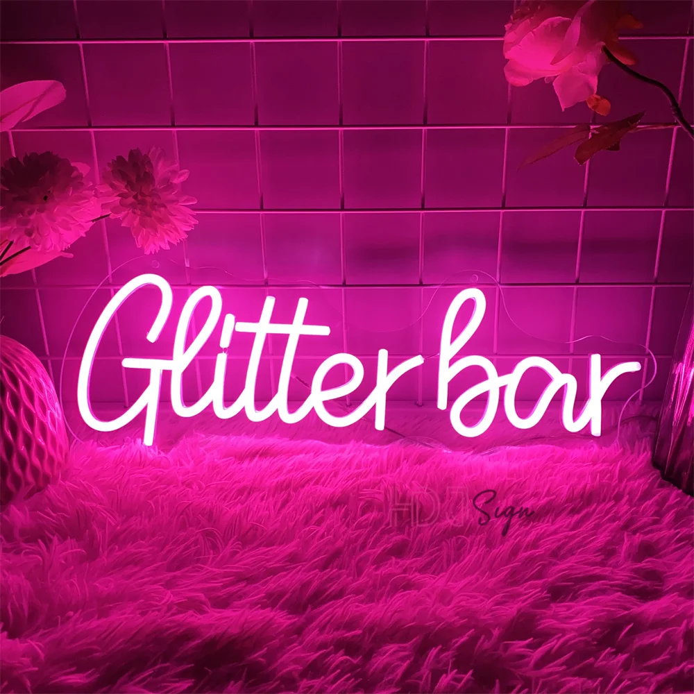 Glitter Bar Neon Led Sign Nightclub Bar Party Room Decor LED Neon Lights Birthday Bedroom Bar Club Salon Decoration Neon Signs