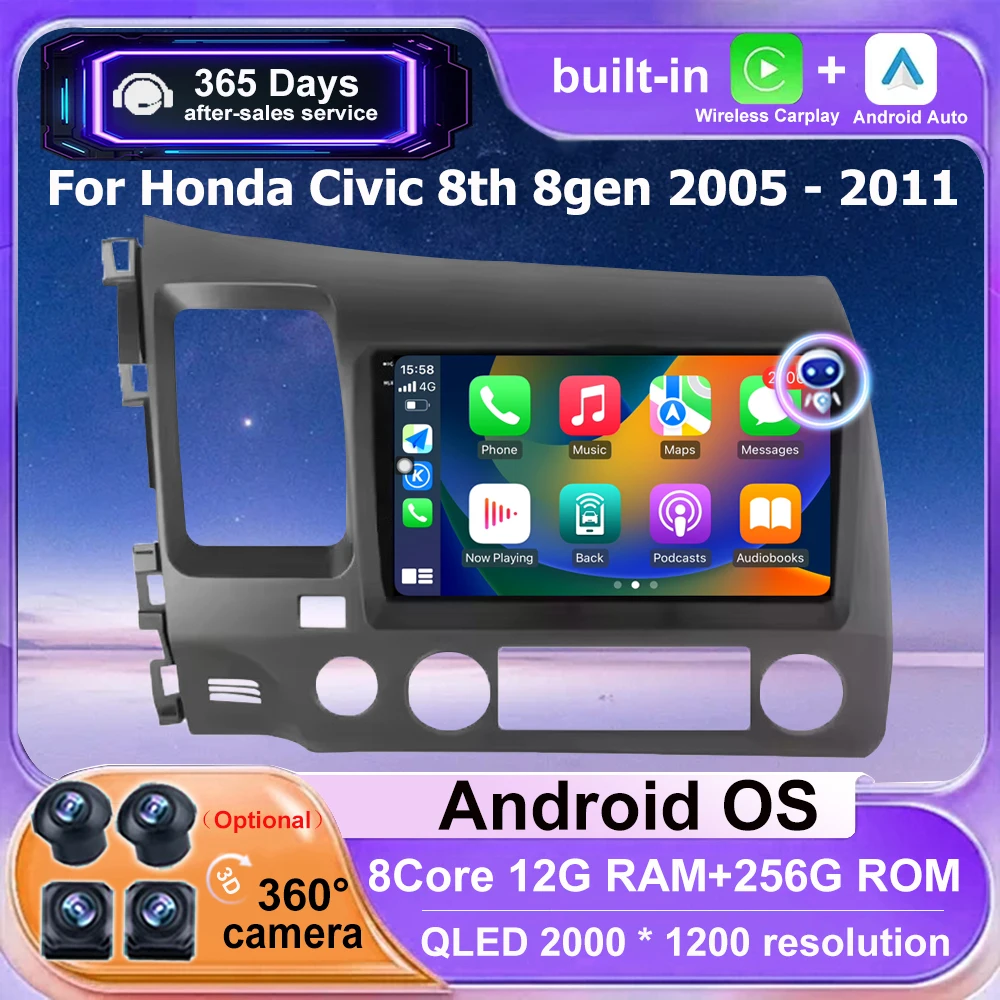 

9-дюймовый Android 16 авто для Honda Civic 8th 8gen 2005 2006 2007 2008-2011 LHD автомобильный радиоприемник мультимедийный видеоплеер GPS BT DSP Carplay