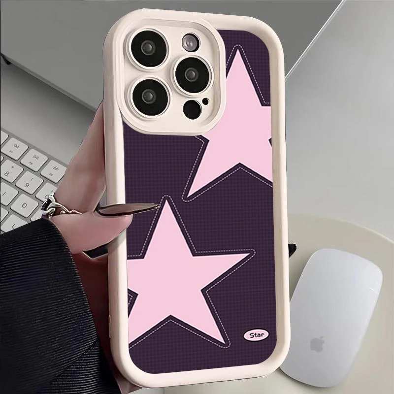 حافظة لهاتف آيفون 11 12 13 14 15 16PRO MAX PLUS نمط نجمة أرجوانية بسيطة تغطية كاملة للعدسات لمنع السقوط حافظة هاتف من البولي يوريثان