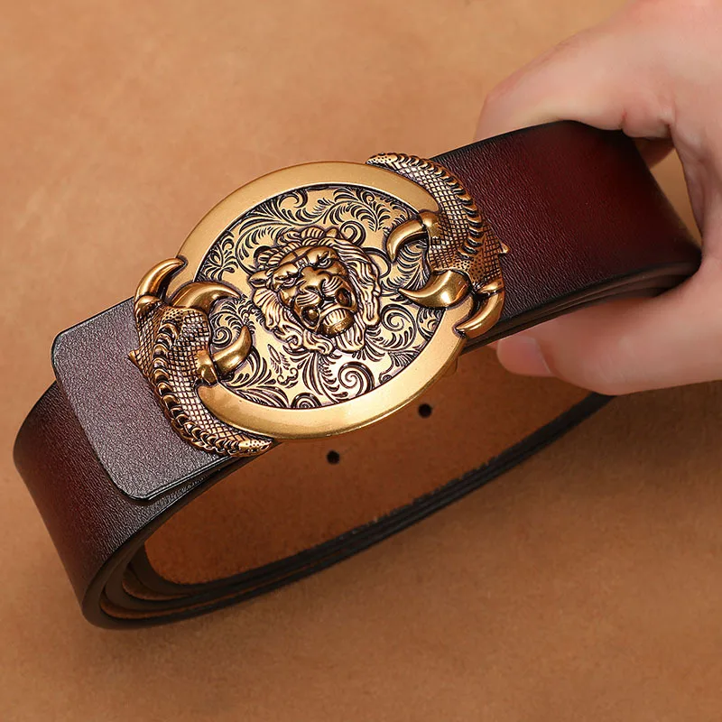 Men\'s Fashion Belt Cowhide Genuine Leather Strap For Leisure Youth Men Brand Vintage Jeans Belts With Gold Buckle