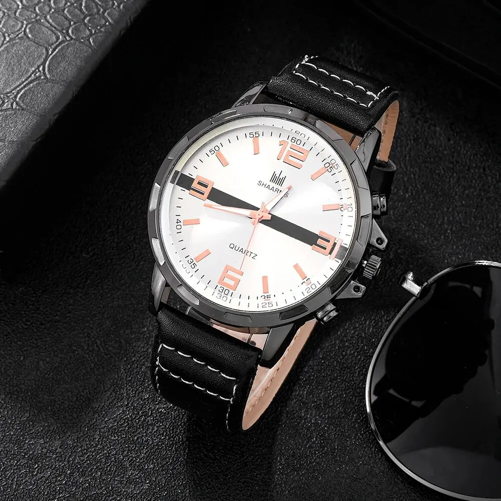 Men Gift Business Luxury Company Mens Set 6 in 1 Watch Glasses Pen Keychain Belt Purse Welcome Holiday Birthday