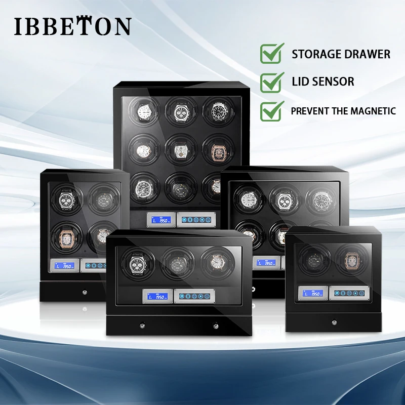 

IBBETON Automatic Watch Winder with Watches Safe Box Drawer Store Jewelry Quiet Japanese Mabuchi Motor Watch Storage Winding