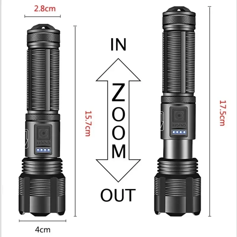 Powerful Rechargeable Flashlight XHP70 LED High Power Flashlights Long Range Torch Tactical Lantern For Emergency