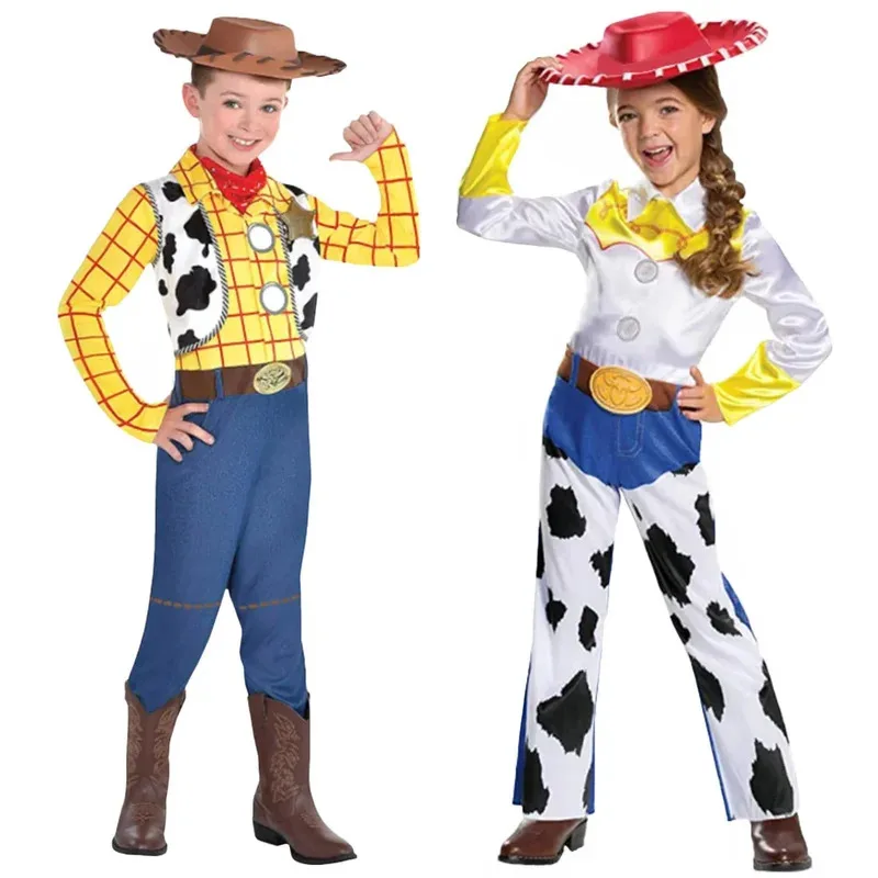 

Игрушки из фильмов Джесси, карнавальный костюм для девочек, аниме, боди с героями мультфильмов, шляпа, полный комплект, детский ковбойский комбинезон для ролевых игр Woodi, вечерние на Хэллоуин