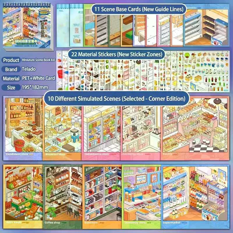Miniature Scene Sticker Collection Book With 10 Simulated Shop Themes And Non Bleed Ink Perfect For Kids DIY Craft Activity