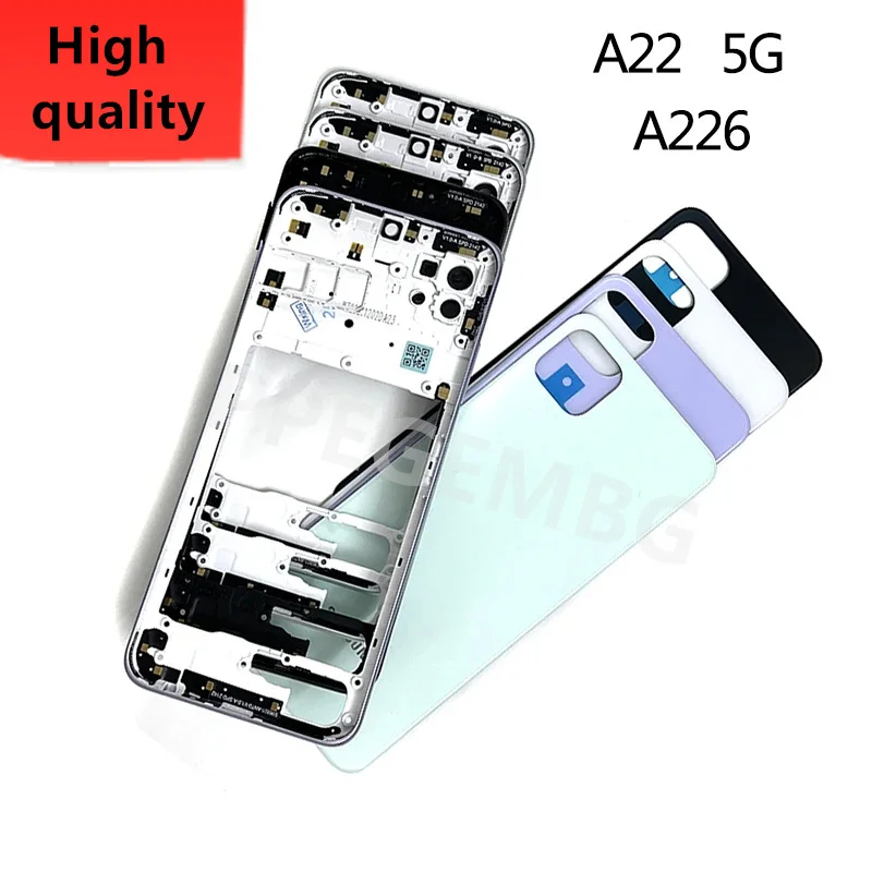 삼성 갤럭시 A226 A22 5G 용 휴대폰 하우징 후면 문짝 배터리 후면 커버, 미들 프레임 케이스 플레이트, 베젤 심 슬롯 트레이, 신제품