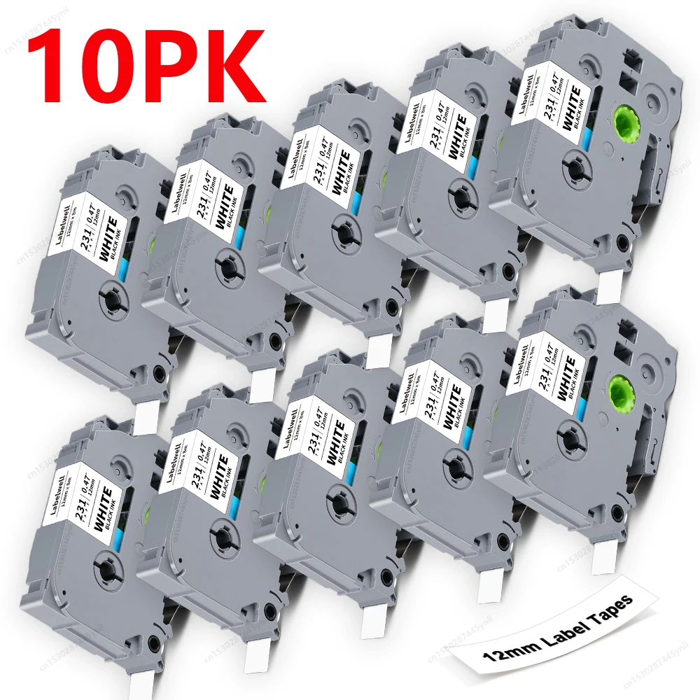 

2 шт./10 шт. TZe231, совместимые с Brother TZe-231, лента для этикеток P-touch 12 мм, черная на белом, для принтера этикеток Brother PTH110