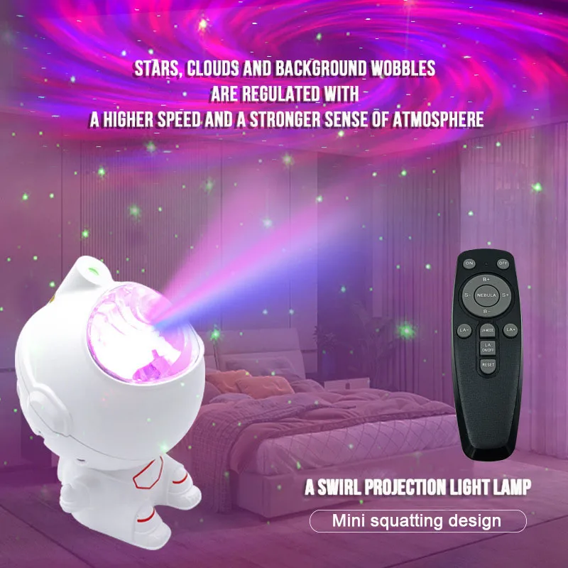 A Swirl Projector Night Light Remote Control 360°Adjusting Design Spaceman Table Lamp  for Children