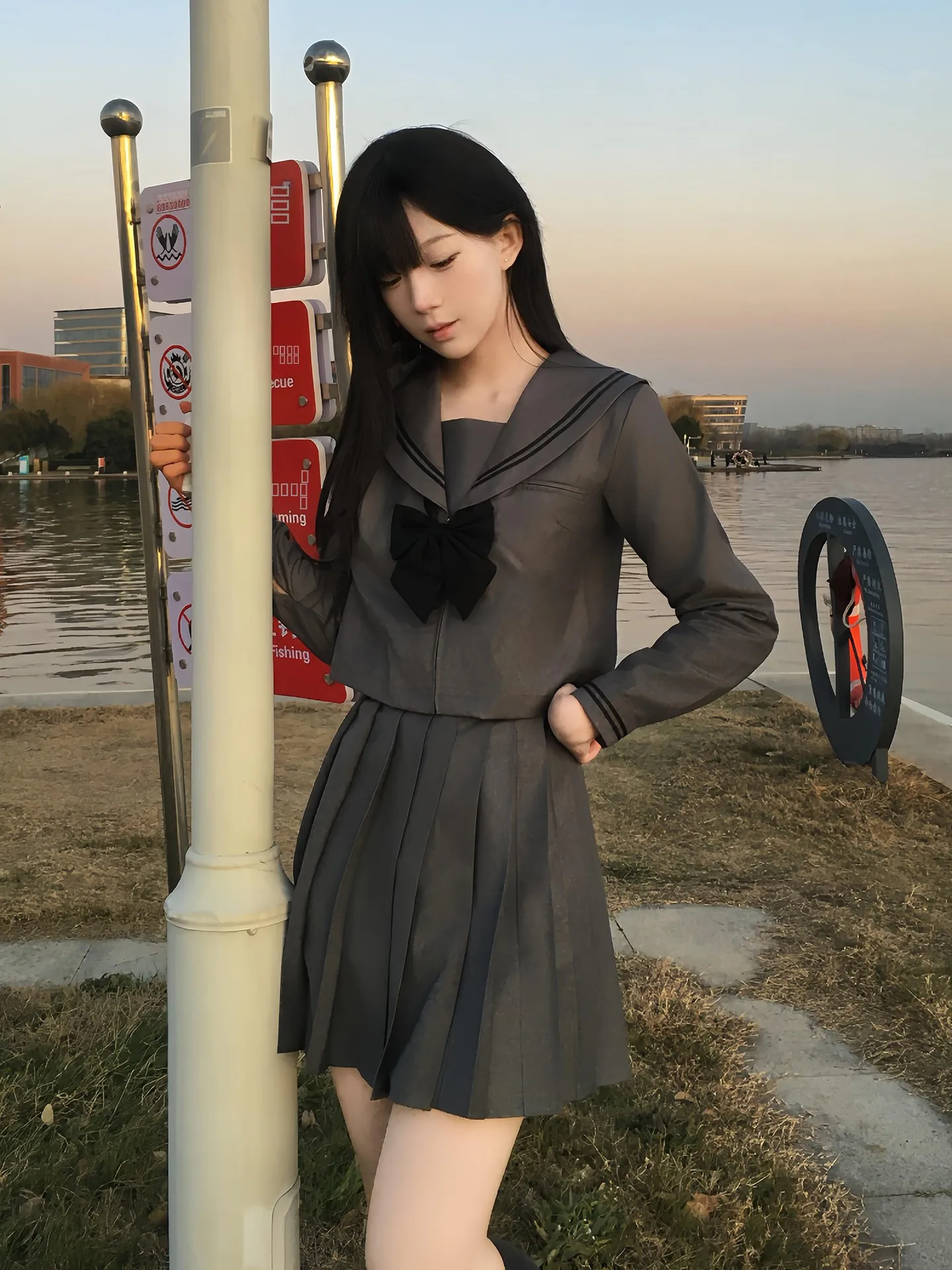 オリジナル ey ツーピース セーラー服セット ロングスリーブ ネイビー襟 レディース スカート orm 日本製 sle 学生 スクール orm