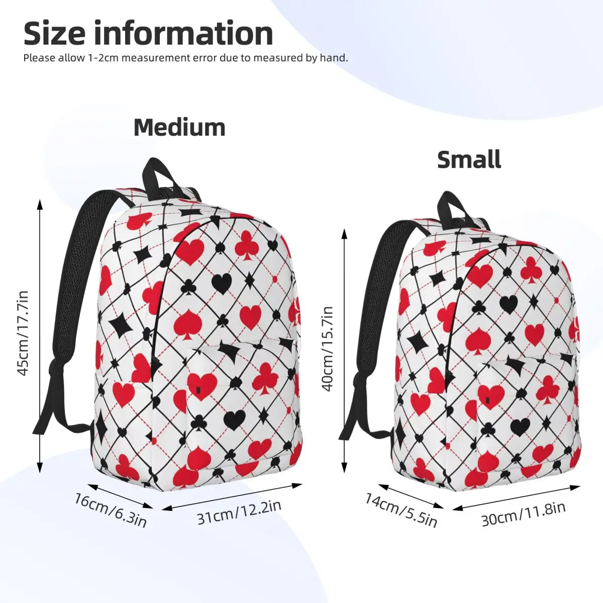 Playing Cards Poker Print Backpack Daypack Large Capacity Kids BookBag School Bag Shoulder Bags for Men Women