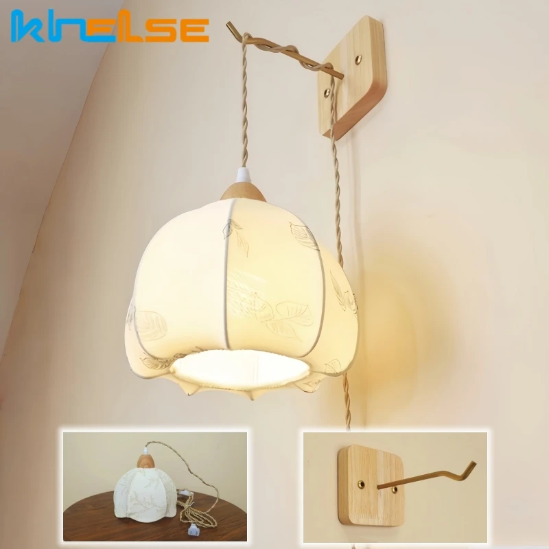 

Тканевый фонарь в стиле бохо, светодиодный подвесной светильник E27, прикроватный подвесной настенный светильник, декор для спальни, светильник с вилкой европейского/американского стандарта