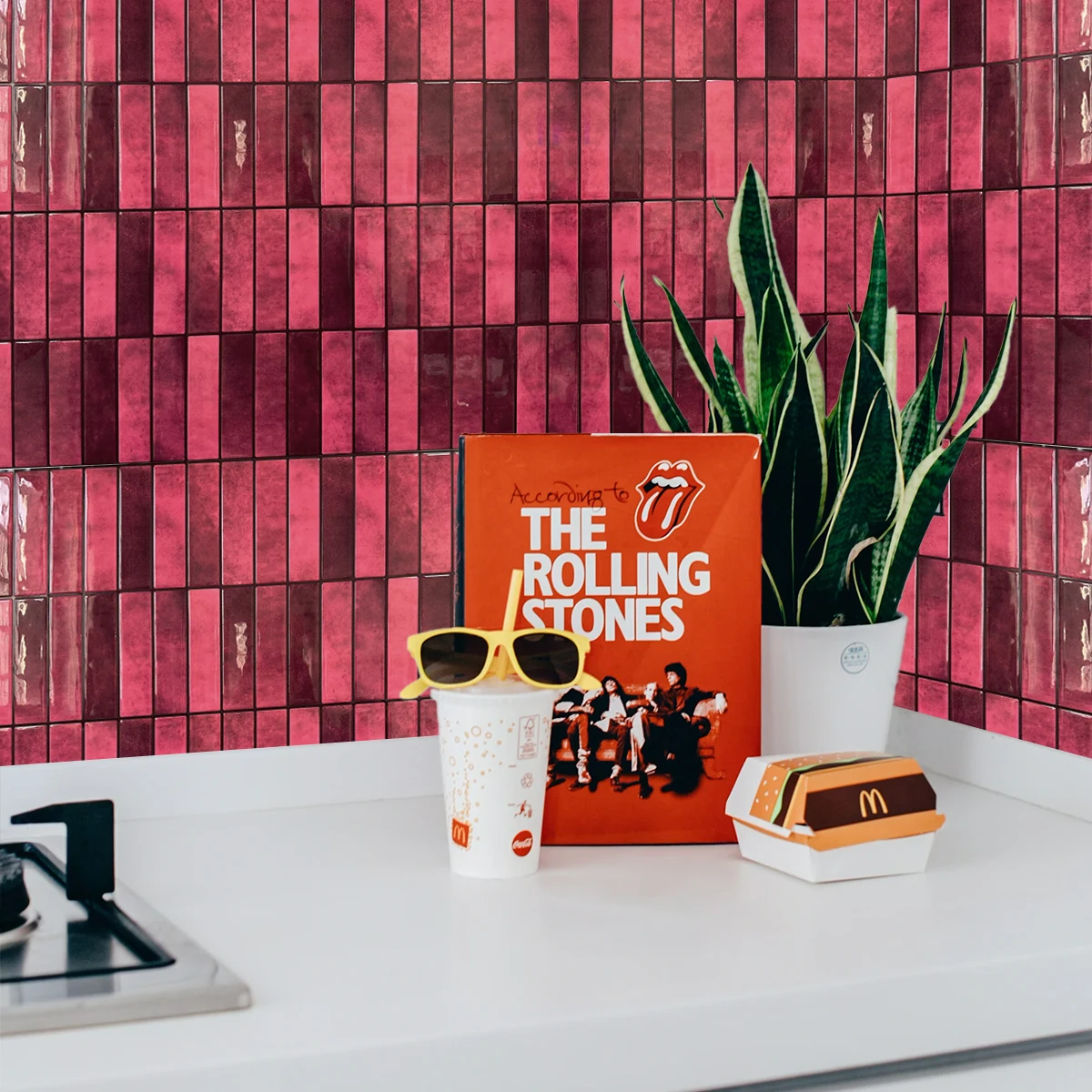 1/5/10/30 PC Burgundy 3D Peel and Stick Backsplash 11.4\