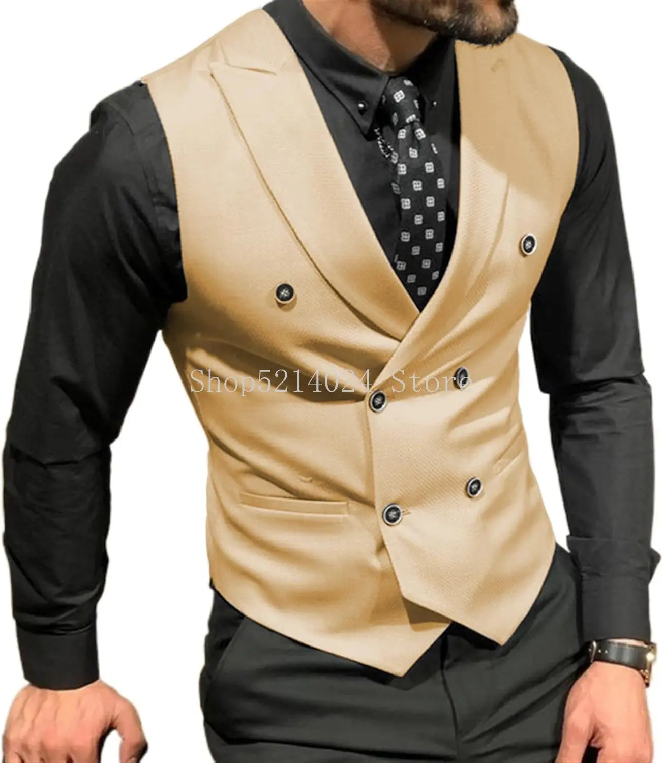 

Men's Double Breasted Suit Vests Casual Business Vests Slim Fit Waistcoat for Wedding Groom