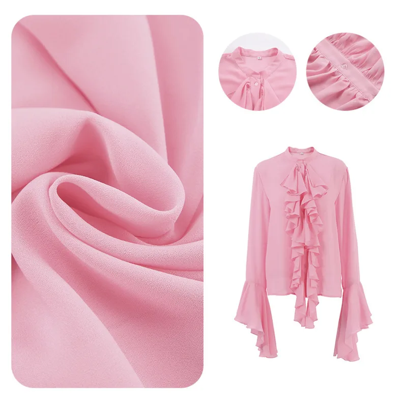 

Elegant Women Chiffon Shirt Fashion O-Neck Ruffled Trumpet Sleeve Long Sleeve Single-Breasted Loose Casual Top Autumn Outerwear