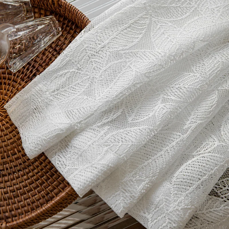 French Style Curtain Gauze Light Luxury Leaf Embroidery Flower Window Screen Curtains for Living Dining Room Bedroom