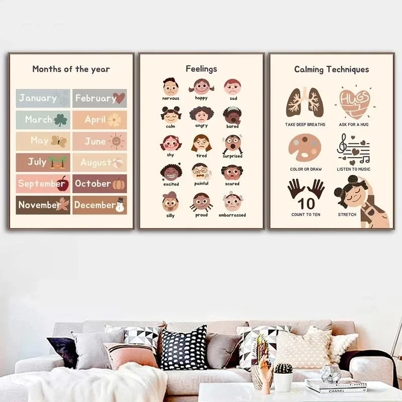 Bohemian Learning Poster Early Childhood Education Poster Canvas Printing Painting Children's Room Kindergarten Wall Decoration