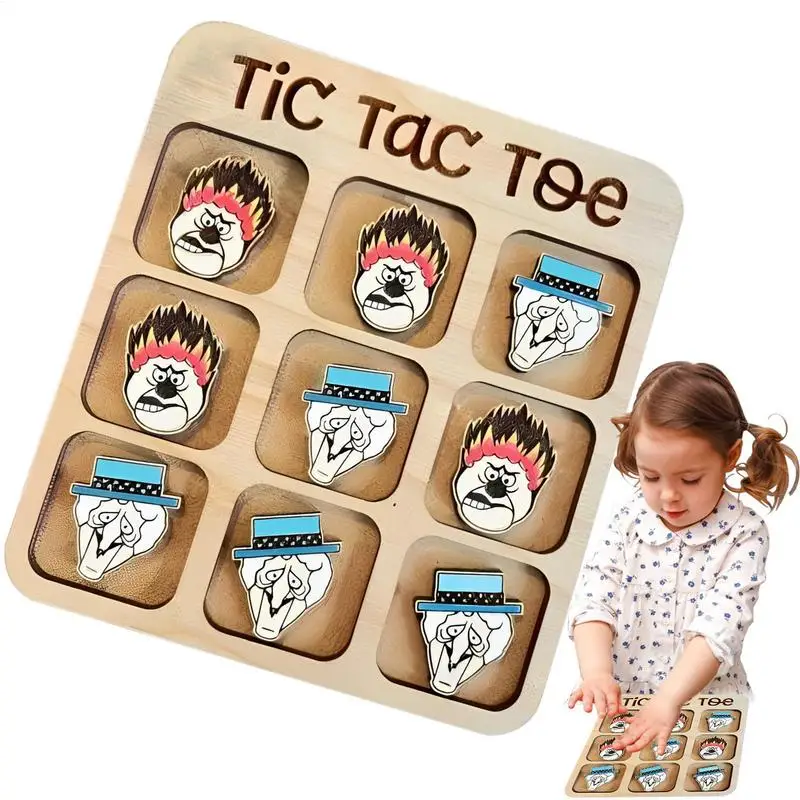 Wooden Family Games Family Game Fun Tic-Tac-Toe Board Game Interactive Classic Decorative Puzzle Game For Kids & Adults