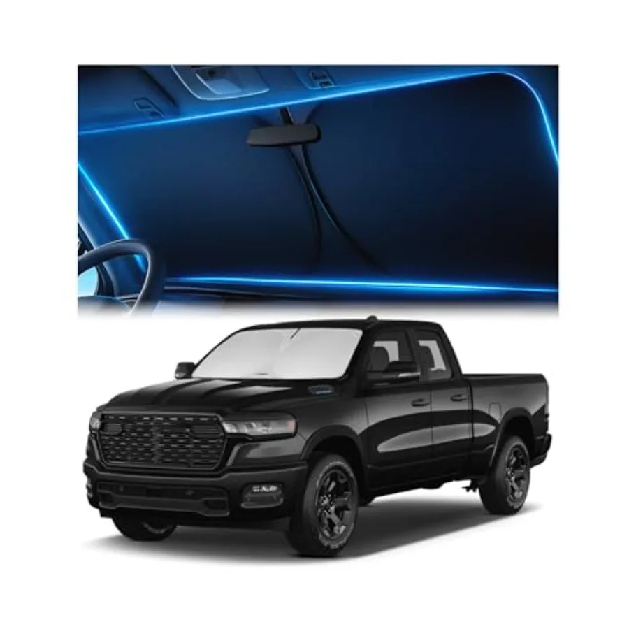 

Windshield Sun Shade for Dodge RAM 1500 2019-2023 2024 2025 2026, Foldable Car Window Sunshade, Heat UV Visor Cover, Reflective
