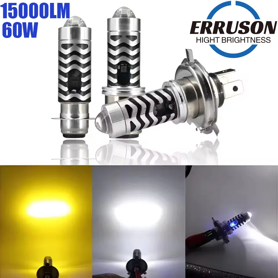 Erruson 60W 15000LM Motorcycle LED headlight bulb T19 P15D H6 white/golden yellow  P15D BA20D Led Super Bright  Lamp For Motor