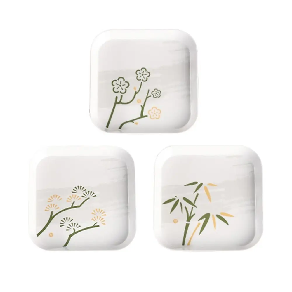 4pcs Chinese Style Square Shaped Dinner Plate Plum Blossom Resin Dessert Plates Pine Bamboo Desktop Receive Tray Fruit