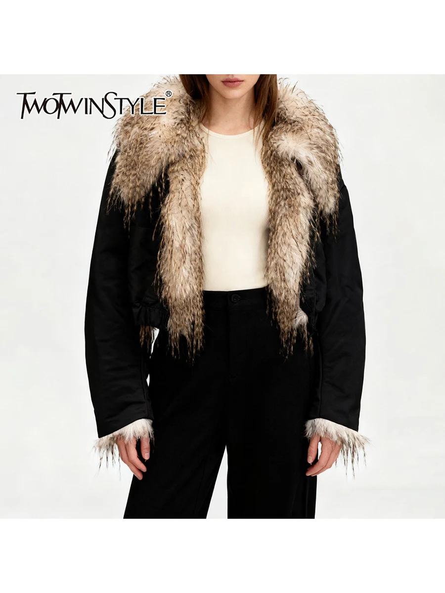 

TWOTWINSTYLE хитовые цветные модные куртки на меху для женщин, темпераментная короткая куртка с лацканами и длинными рукавами, женская осенняя одежда