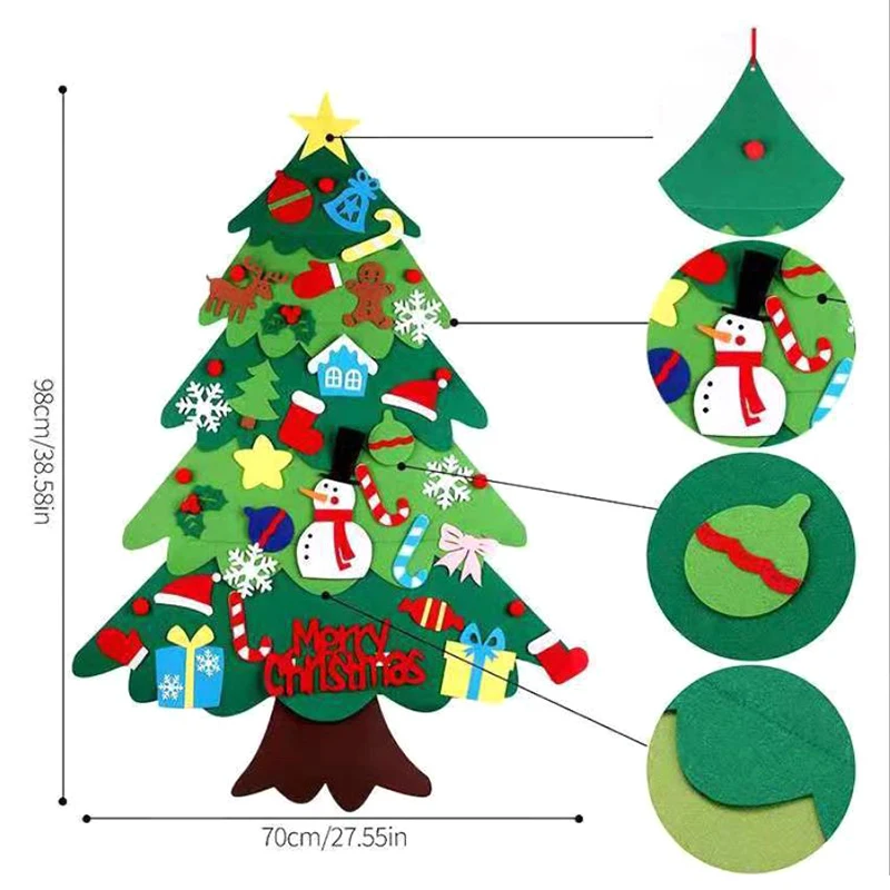 Albero di Natale in feltro fai-da-te 98x70 cm con corde luminose a LED Regali di Natale e Capodanno per abilità pratica di immaginazione dei bambini