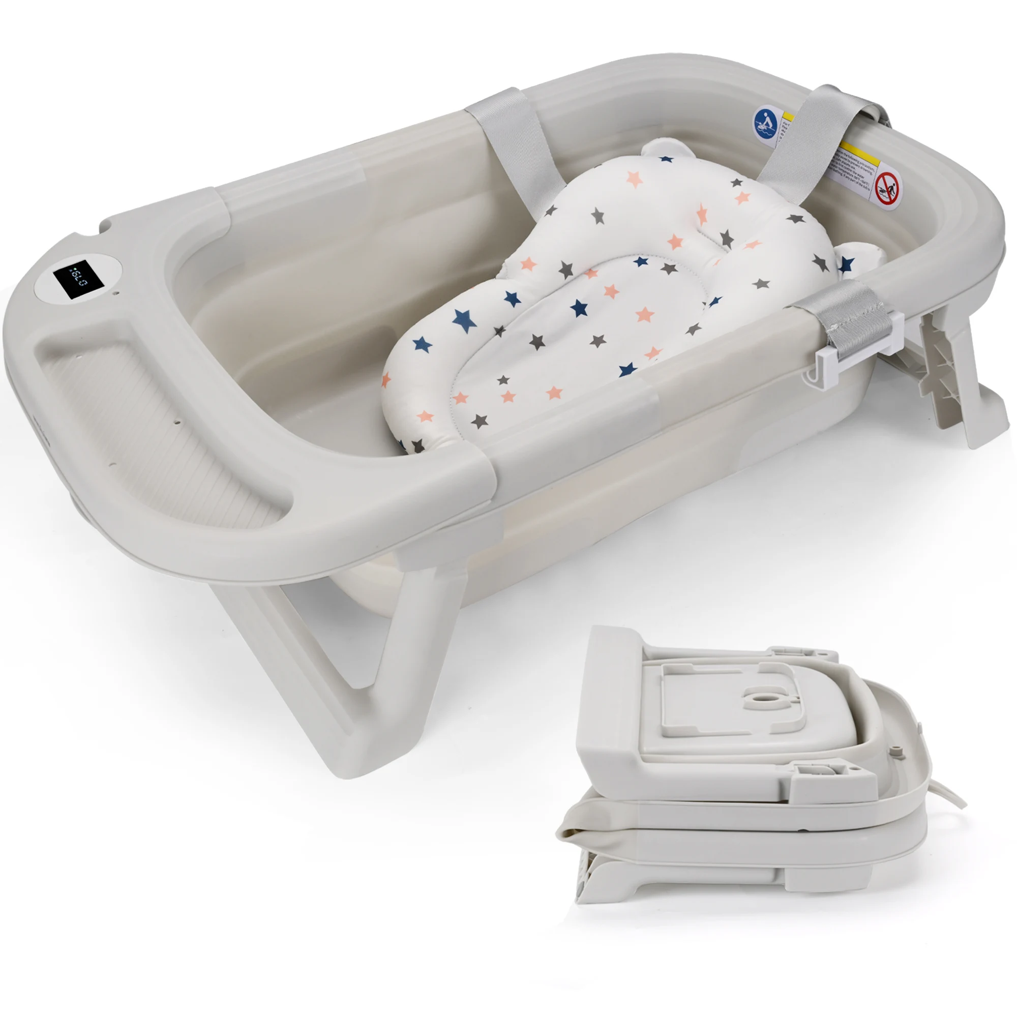 Baignoire pour bébé, baignoire pour bébé avec coussin doux et thermomètre, baignoire pour bébé nouveau-né à 36 mois, baignoire de voyage Portable pour bébé