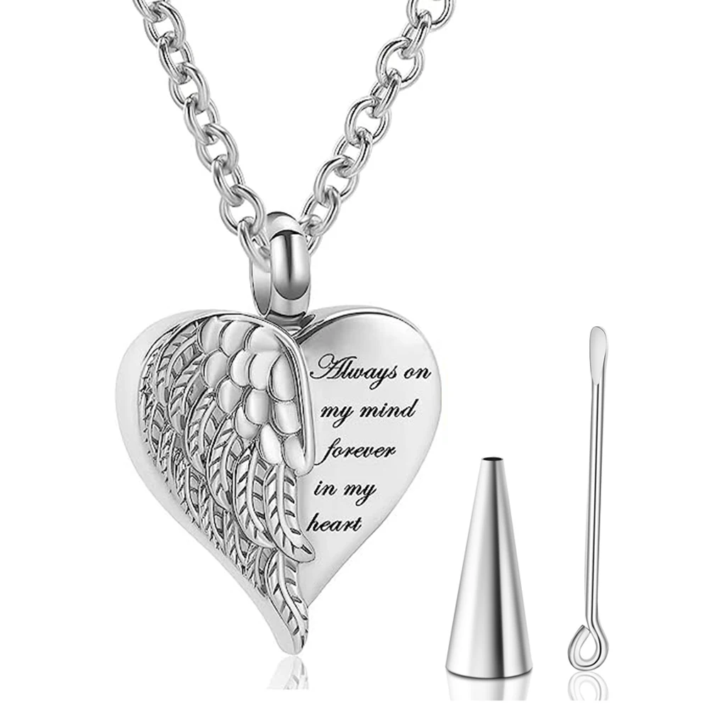 Stainless Steel Angel Wing Heart Urn Locket Ashes Holder Memorial Urn Jewelry for Human/Pet Ashes Cremation Jewelry Dropshiping