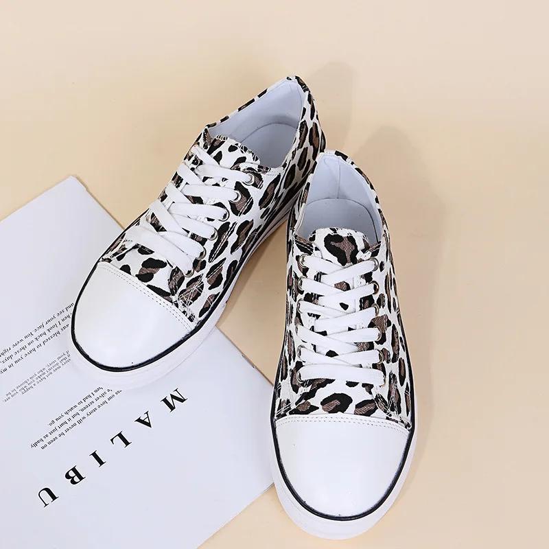 Shoes for Women  Autumn Fashion Leopard Canvas Shoes Lace Up Flats Women Platform Size 43 Casual Shoes Zapatillas De Mujer