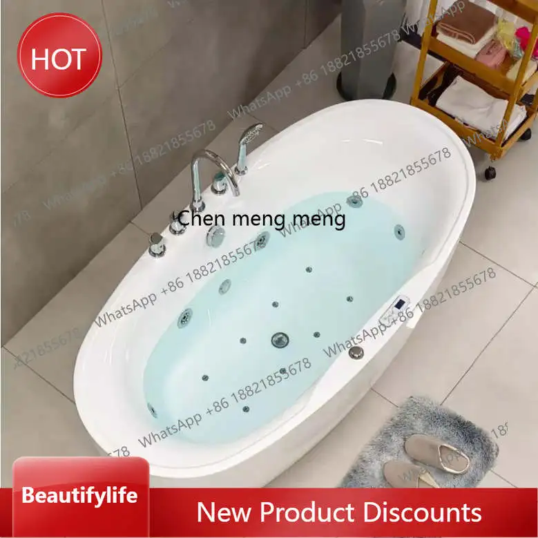 

zq10 Household thermostatic heated surf massage tank independent oval acrylic matte black bathtub