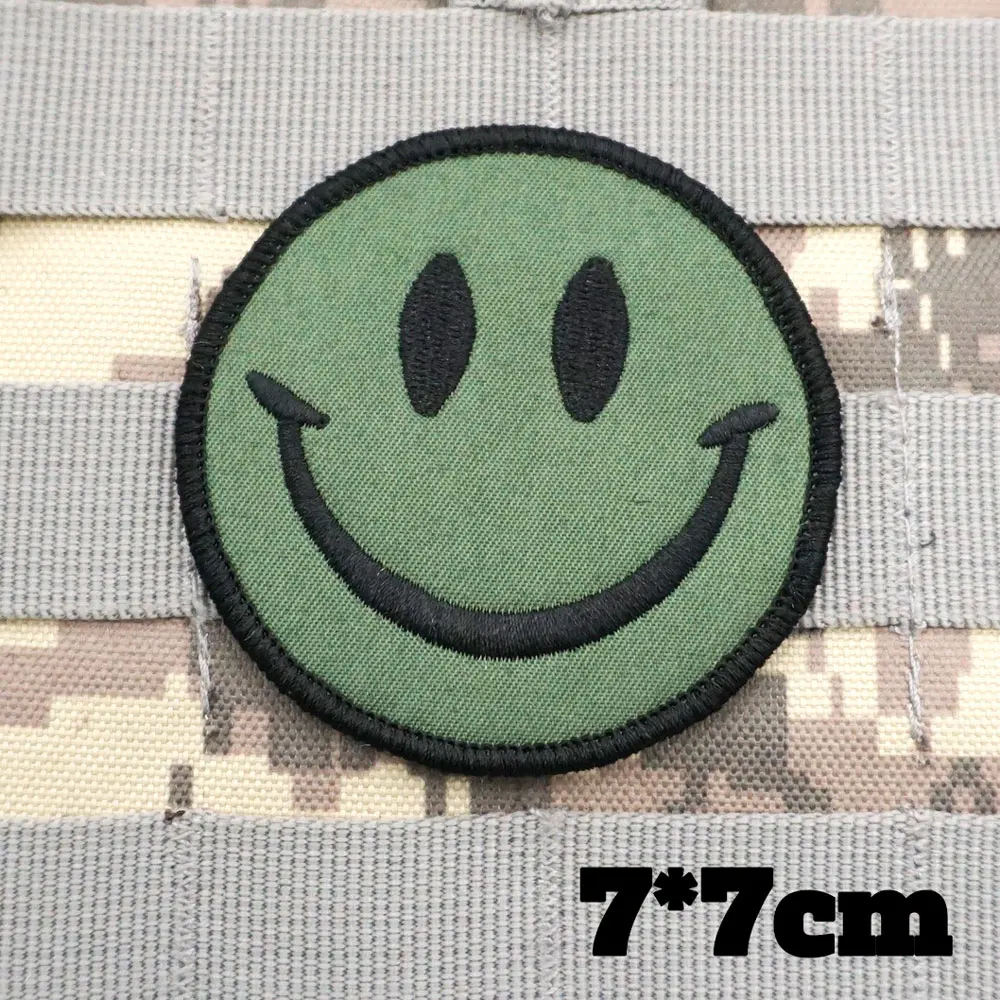 Smiling Face Military Tactical Embroidered Patches Armband Backpack Badge with Hook Backing for Clothing